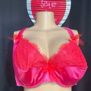 Cacique Vibrant Pink and Red Lace Bra